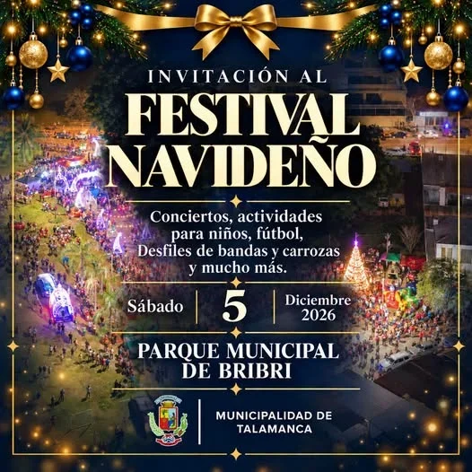 Festival Navideño en Bribri con conciertos, desfiles de bandas, carrozas, actividades para niños y fútbol organizado por la Municipalidad de Talamanca.