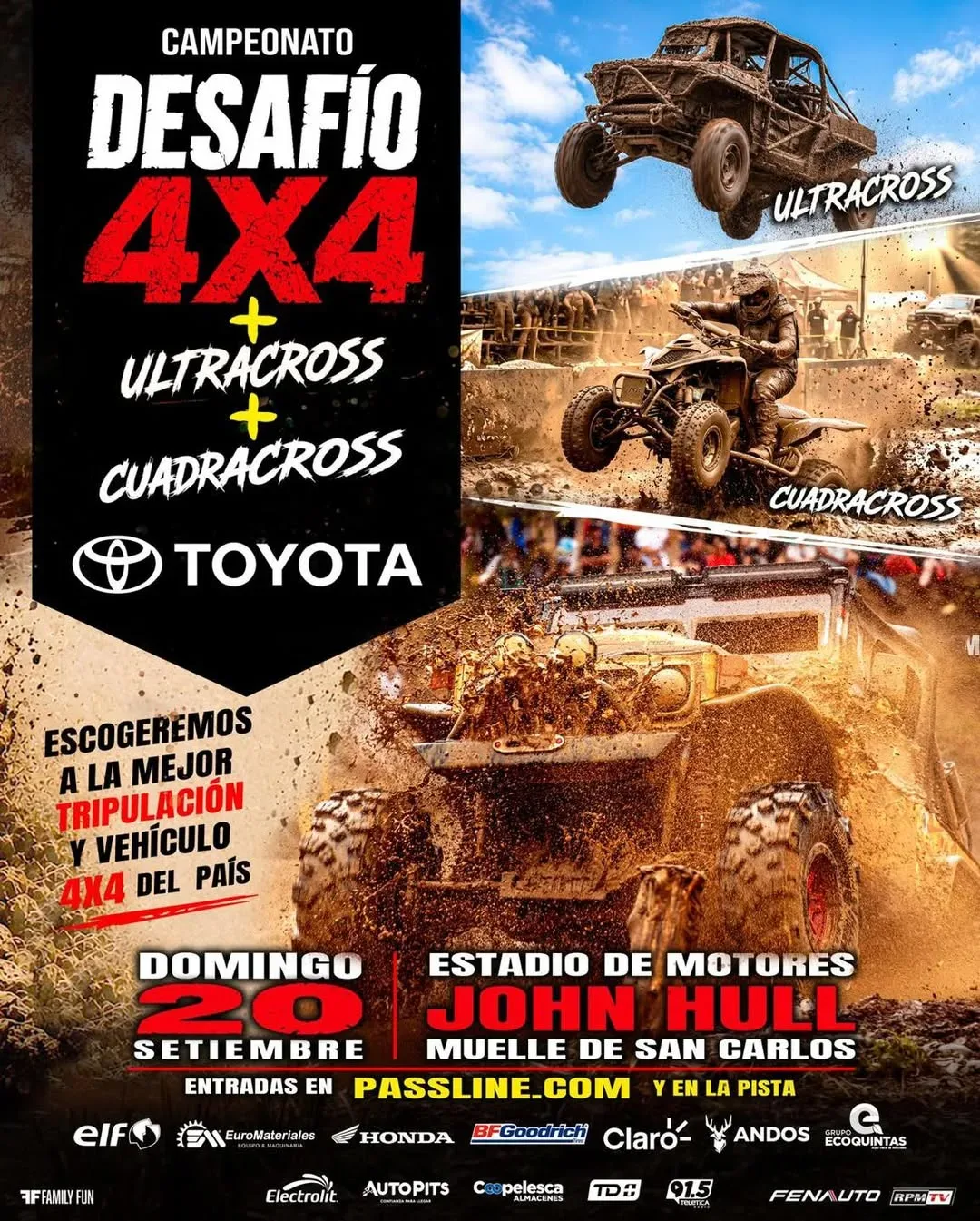Vive la adrenalina del 4X4 en el Estadio de Motores John Hull con tres emocionantes disciplinas.