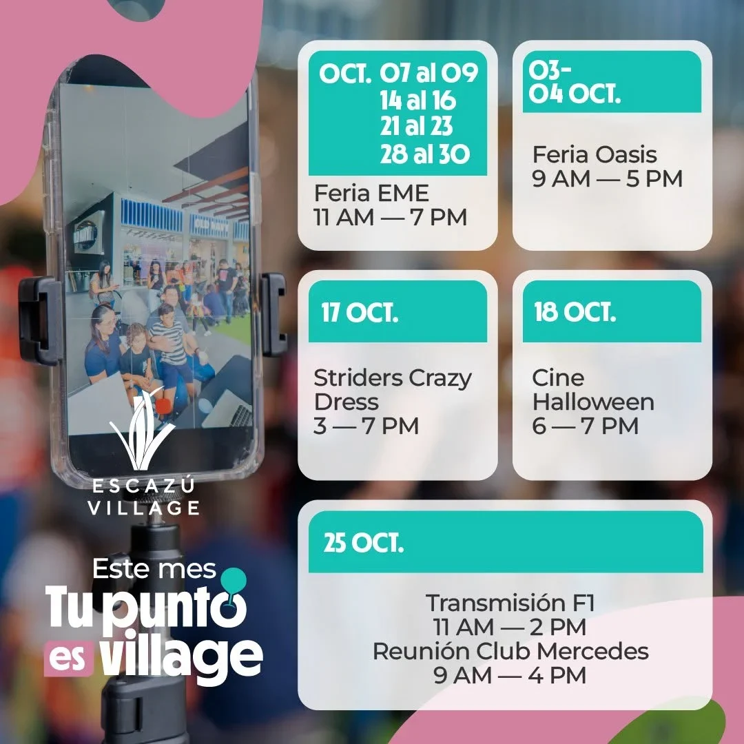 Disfruta de ferias, cine, transmisiones y encuentros en Escazú Village durante todo octubre.
