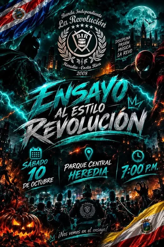 Ensayo musical de la Banda Independiente La Revolución en el Parque Central de Heredia.