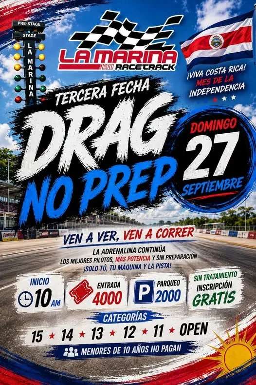 Evento de carreras en La Marina Racetrack, con entrada gratuita para menores de 10 años.