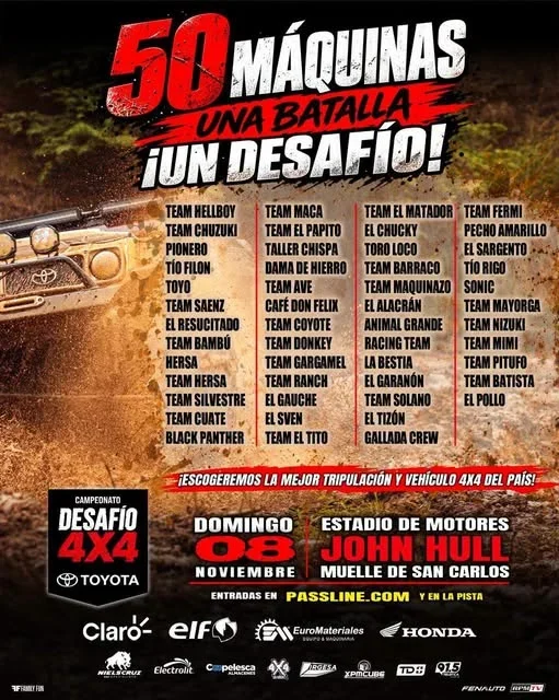 Competencia 4x4 con 50 máquinas que se enfrentarán en pista en el Estadio de Motores John Hull, Muelle de San Carlos.