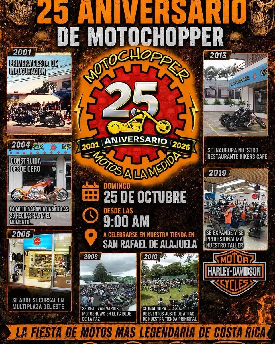 Celebra con nosotros 25 años de pasión por las motos en una fiesta legendaria en Alajuela.