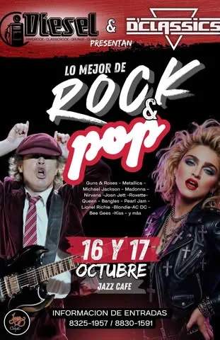 Concierto homenaje a leyendas del rock y pop en Jazz Café con Diesel y D'Classics los días 16 y 17 de octubre.
