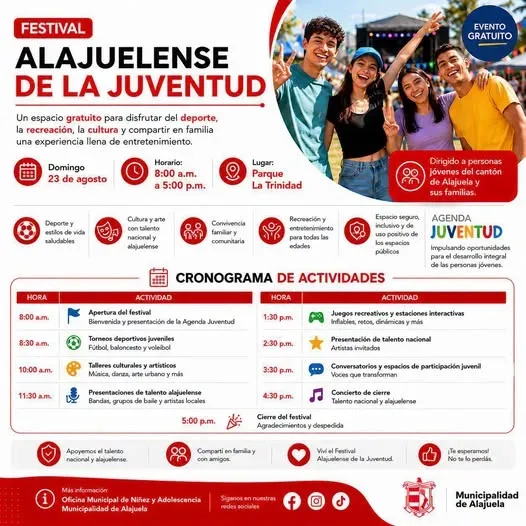 Un evento gratuito para jóvenes en Alajuela, con actividades recreativas, deportivas y culturales.
