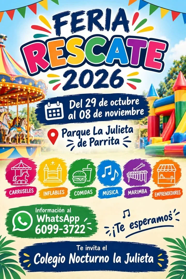 Feria con carruseles, inflables, comida, música, marimba y emprendedores en Parque La Julieta de Parrita.