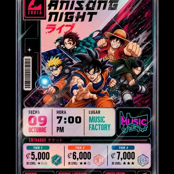 Noche de música inspirada en anime con temas de Naruto, Dragon Ball, One Piece y más en Music Factory.