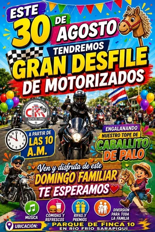 Un evento familiar lleno de diversión y motociclismo en Río Frío, Sarapiquí.