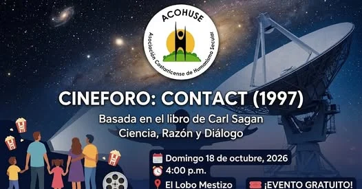 Proyección y discusión organizada por ACOHUSE sobre Contact (1997) para dialogar sobre ciencia, religión y el liderazgo femenino en la ciencia.