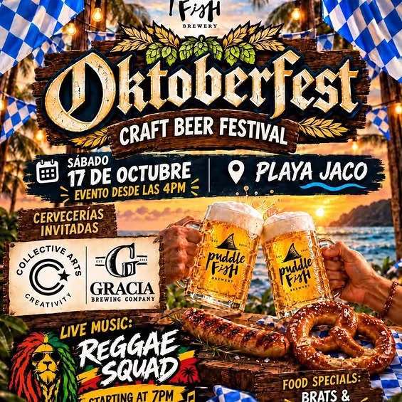Disfruta de cerveza artesanal, comida típica, música en vivo y ambiente Oktoberfest en Playa Jacó.