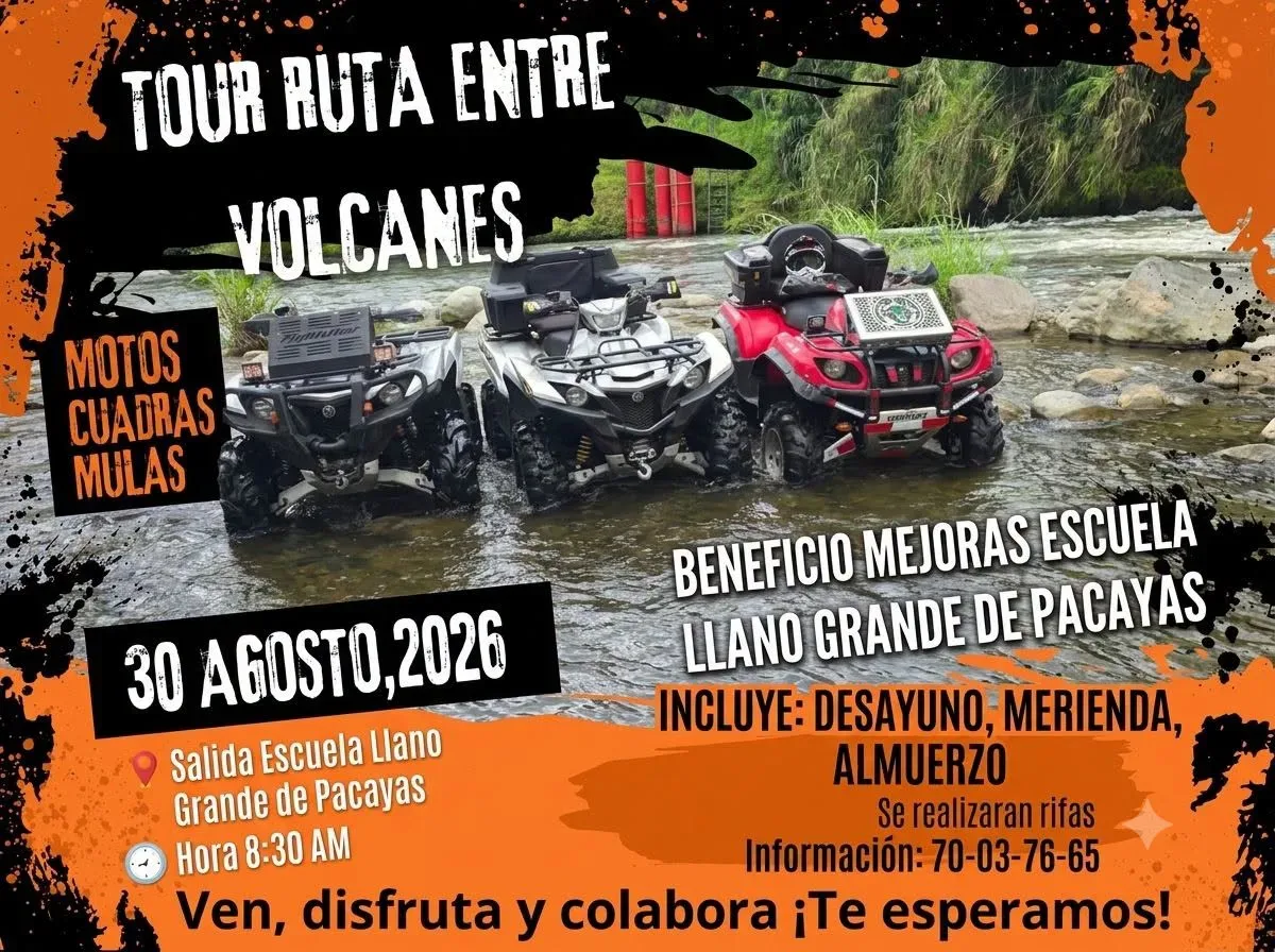 Únete a una aventura en motos, cuadraciclos y mulas para apoyar mejoras en la Escuela Llano Grande de Pacayas.
