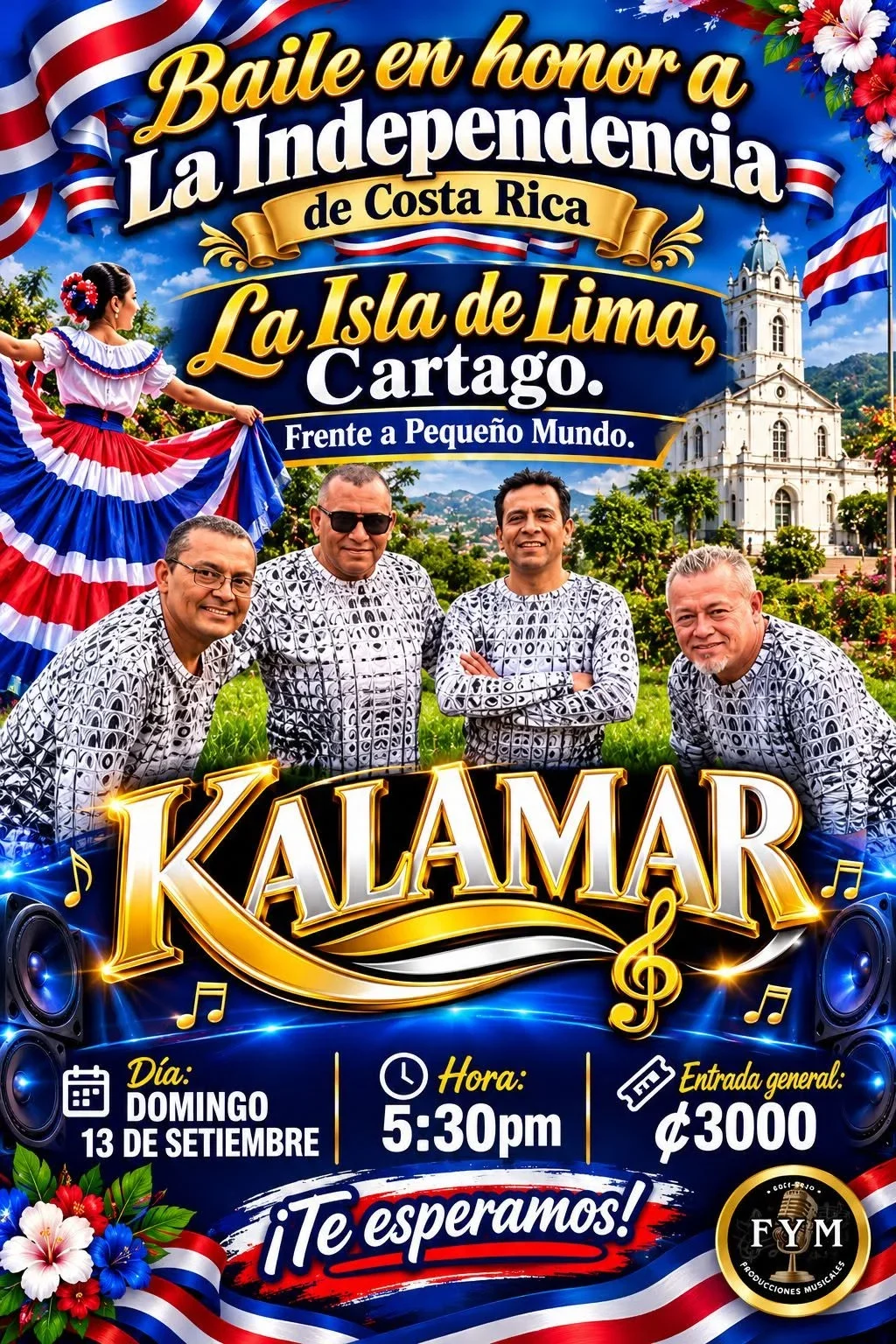 Evento musical y baile en La Isla de Lima, Cartago, para celebrar la independencia de Costa Rica con la agrupación Kalamar.