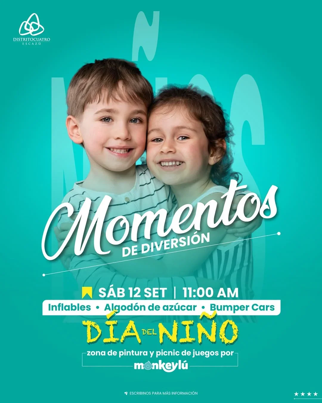 Celebra el Día del Niño con juegos, inflables, algodón de azúcar y actividades para toda la familia en Distrito 4, Escazú.