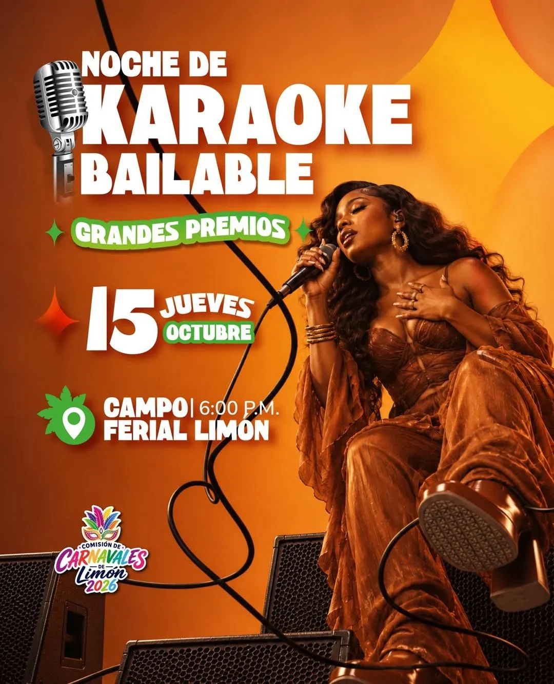 Disfruta una noche de canto, baile y premios en el Campo Ferial de Limón durante los Carnavales de Limón 2026.