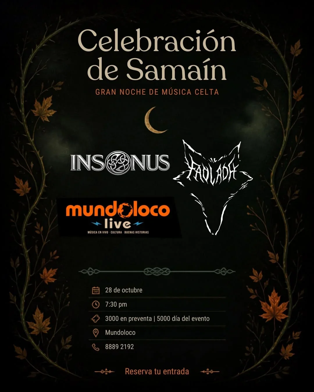 Noche de música celta con baile, alegría y comida en Mundoloco el 28 de octubre.