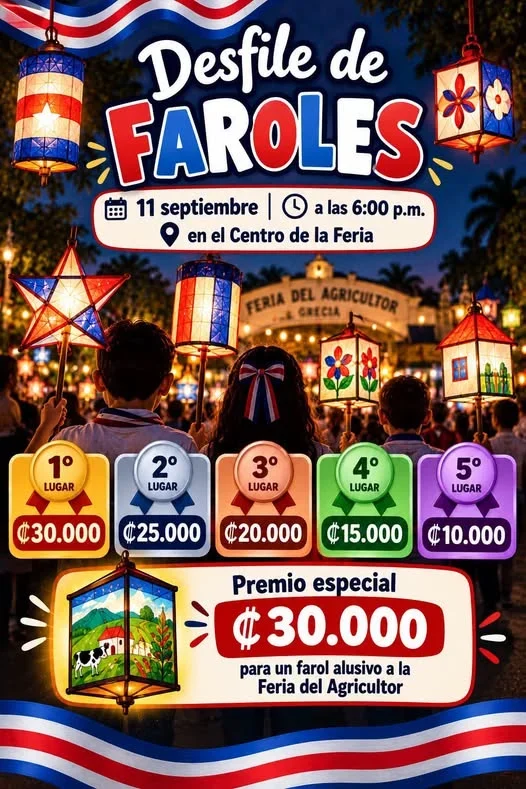 Participa en el desfile de faroles en la Feria del Agricultor en Grecia con premios para los mejores diseños.