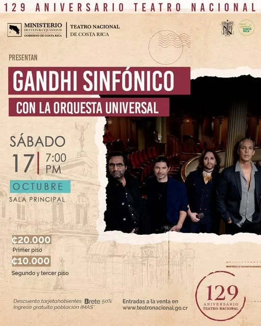 Concierto especial que celebra 30 años de Gandhi con una fusión de rock y orquesta en el Teatro Nacional.